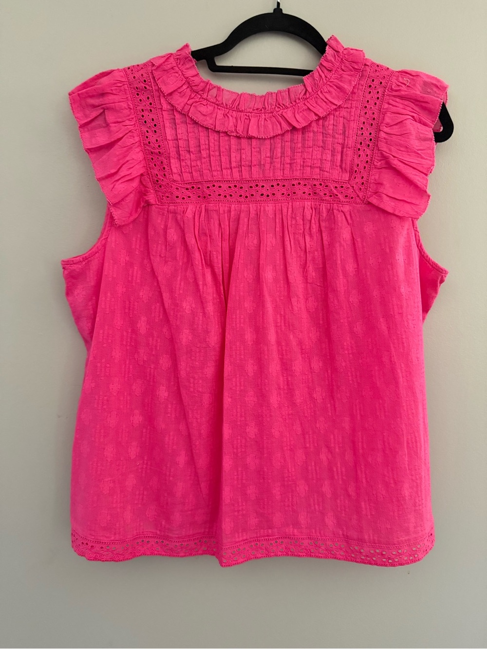 crown & ivy Hot Pink Ruffle Eyelet Sleeveless Top